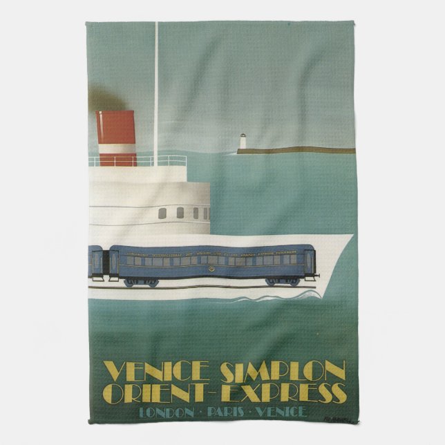 Orient Express Train Ferry Art Deco  Kitchen Towel (Vertical)