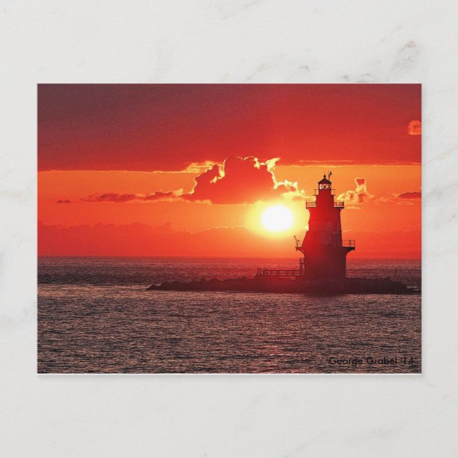Orient Point Light at Sunset Postcard (Front)