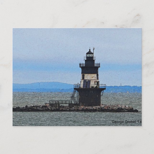 Orient Point Light House on a Stoming Morning Postcard (Front)