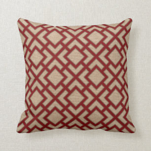 Orient Square Pattern in Red and Natural Look Throw Pillow