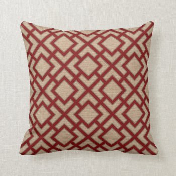 Orient Square Pattern In Red And Natural Look Throw Pillow by AnyTownArt at Zazzle