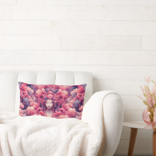 Oriental abstract dreamy Geisha pink clouds Lumbar Pillow
