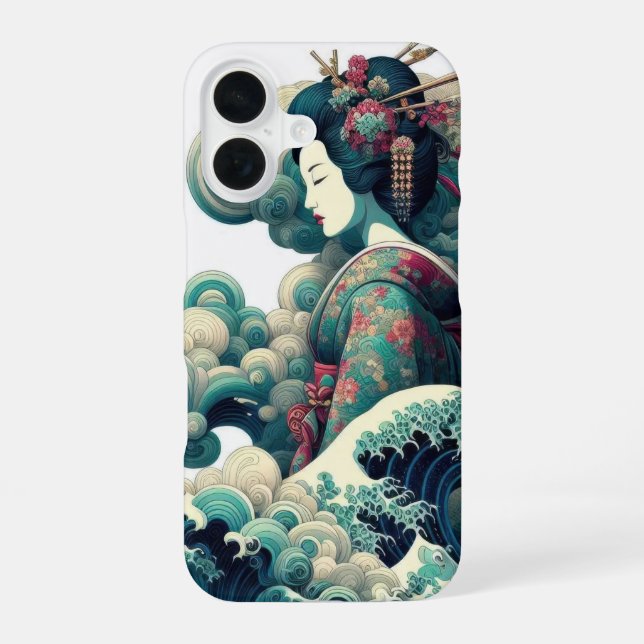 Oriental abstract Geisha Kanagawa waves clouds Iphone Case (Back)