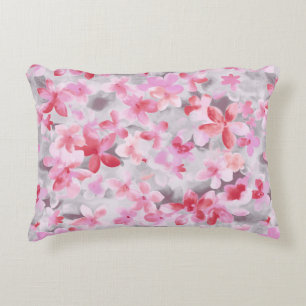 Oriental Accent Japanese Floral Soft Colors Pink-3 Accent Pillow