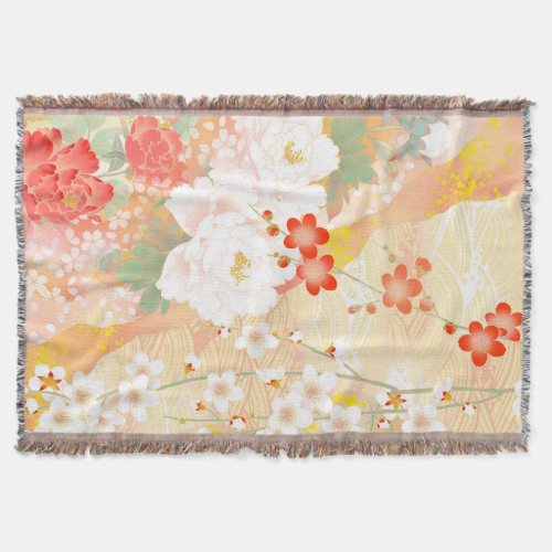 Oriental Accent Japanese Floral Soft Colors Throw Blanket