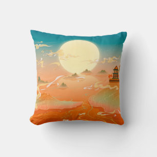 Oriental ancient landscape painting, classical pai throw pillow