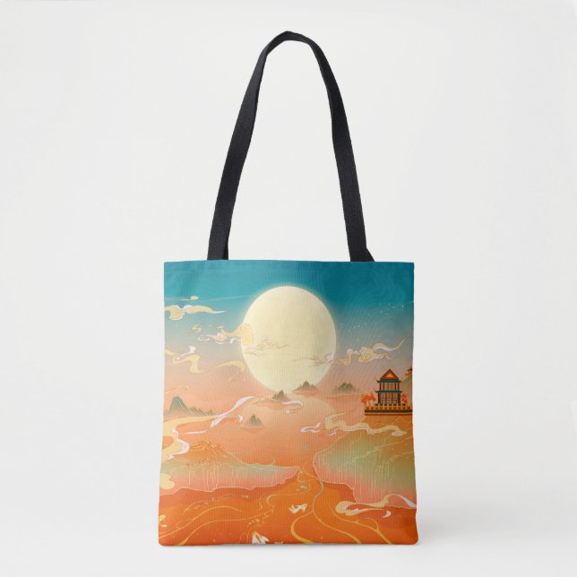 Oriental ancient landscape painting, classical pai tote bag (Front)
