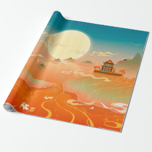 Oriental ancient landscape painting, classical pai wrapping paper
