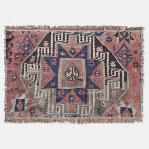Oriental Antique Blue Kilim Rug Red Throw Blanket