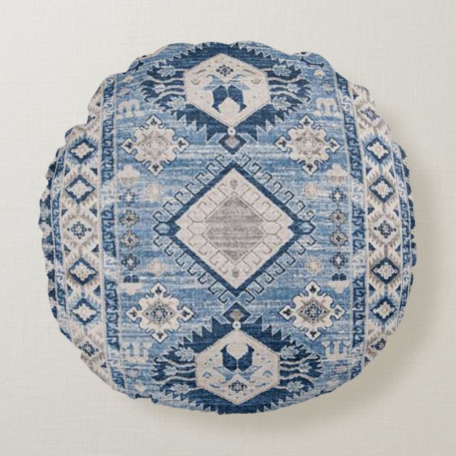 Oriental Antique Blue Kilim Rug    Round Pillow (Front)