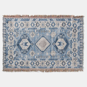 Oriental Antique Blue Kilim Rug Throw Blanket