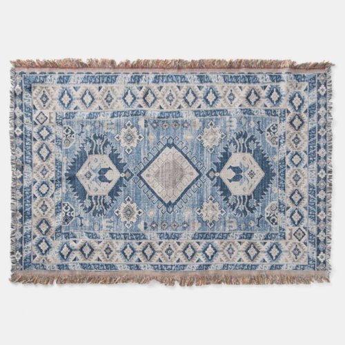 Oriental Antique Blue Kilim Rug  Throw Blanket