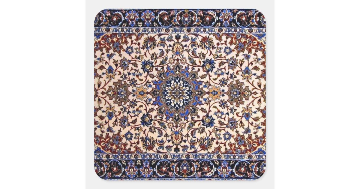 Turkish Rug Sticker Oriental Antique Persian Turkish Blue Rug Square Sticker | Zazzle