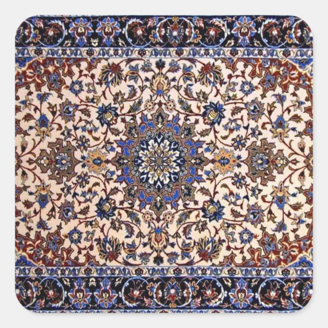 Turkish Rug Sticker Oriental Antique Persian Turkish Blue Rug Square Sticker | Zazzle