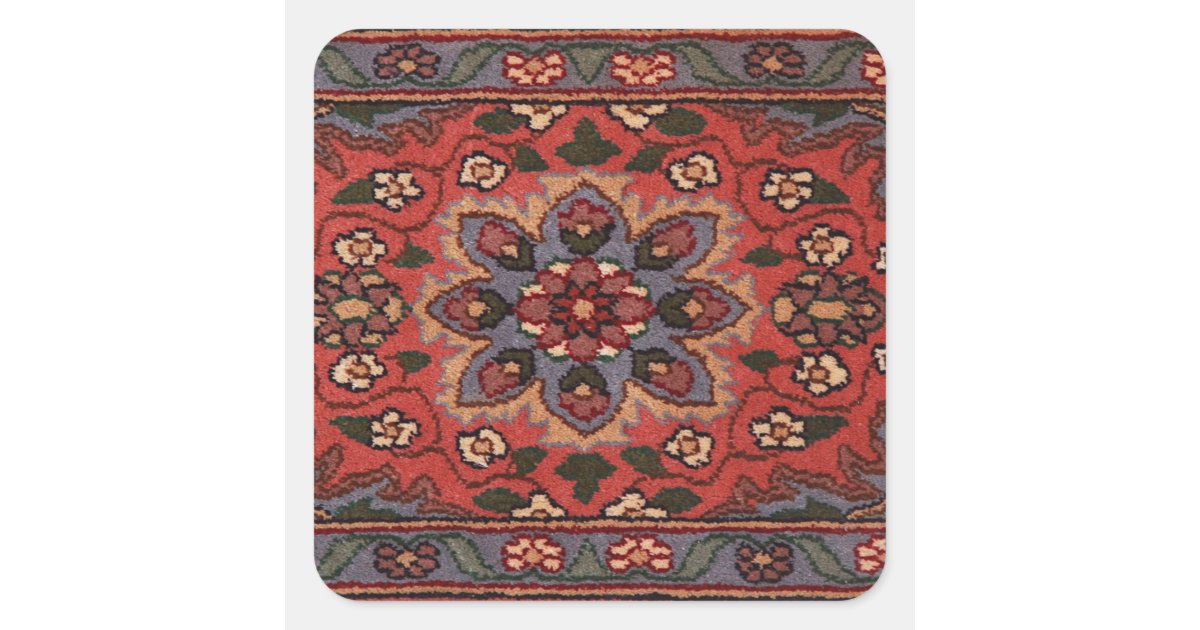 Turkish Rug Sticker Oriental Antique Persian Turkish Carpet Floral Rug Square Sticker | Zazzle