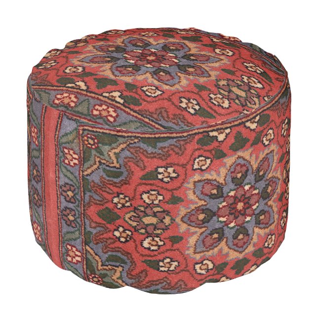 Oriental Antique Persian Turkish Floral Carpet Pouf (Angled Front)