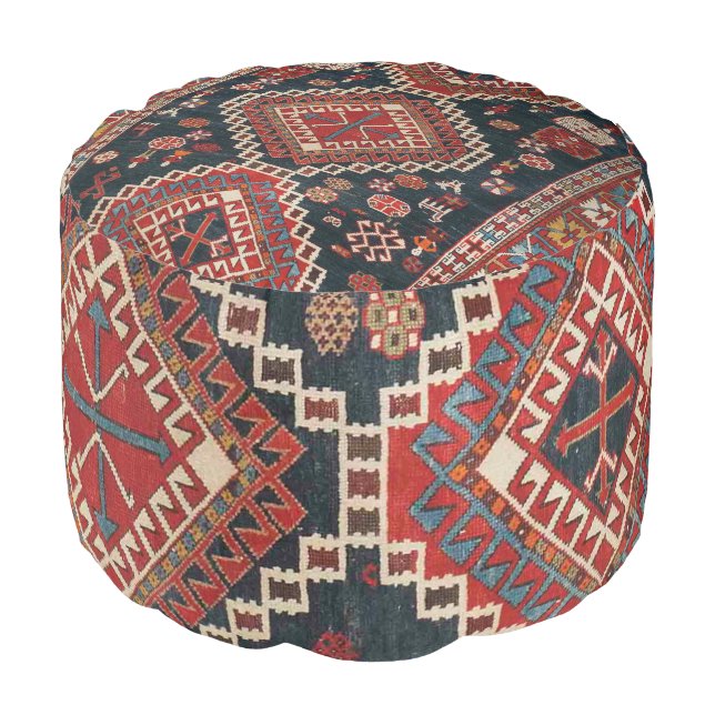 Oriental Antique Persian Turkish  Karbistan Carpet Pouf (Angled Front)