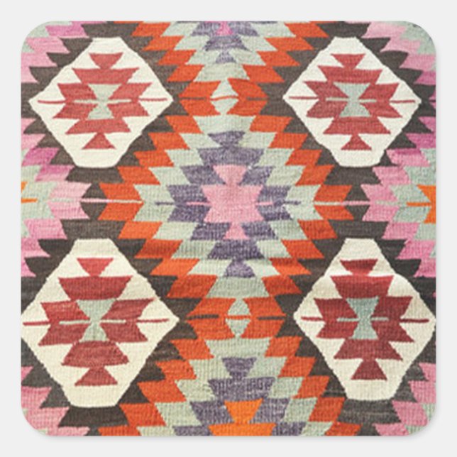 Oriental Antique Persian Turkish Kilim Carpet Square Sticker (Front)