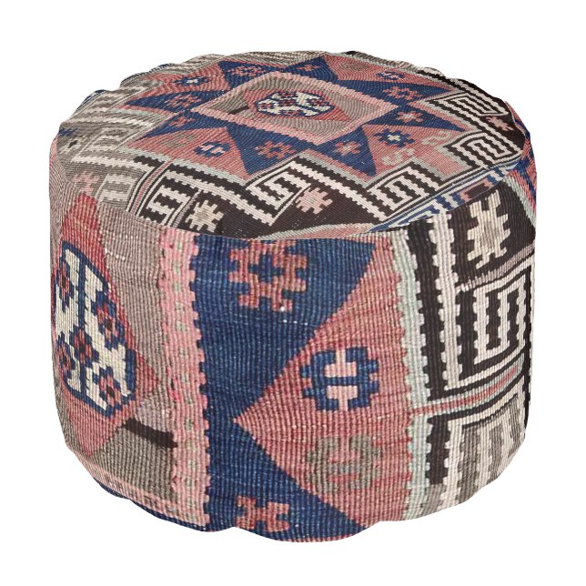Oriental Antique Red Kilim Rug   Pouf (Angled Front)