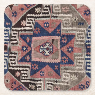 Oriental Antique Red Kilim Rug Square Paper Coaster