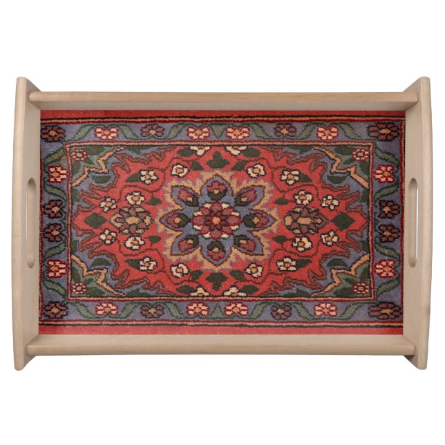 Oriental Antique Turkish Persian Floral Carpet Serving Tray (Front)