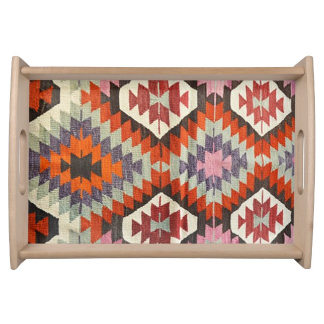 Oriental Antique Turkish Persian Kilim Carpet Serving Tray (Front)