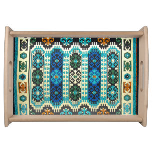 Oriental Antique Turkish Persian Rug Blue Green Serving Tray