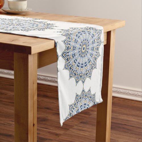 Oriental Arabesque Mandala Blue Islamic Pattern Short Table Runner