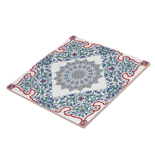 Oriental Arabesque Mandala with Decorated Borders Ceramic Tile