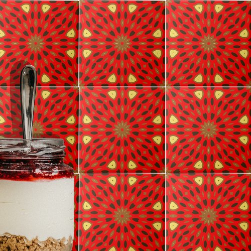 Oriental Arabesque Mosaic Red Geometric Pattern Ceramic Tile