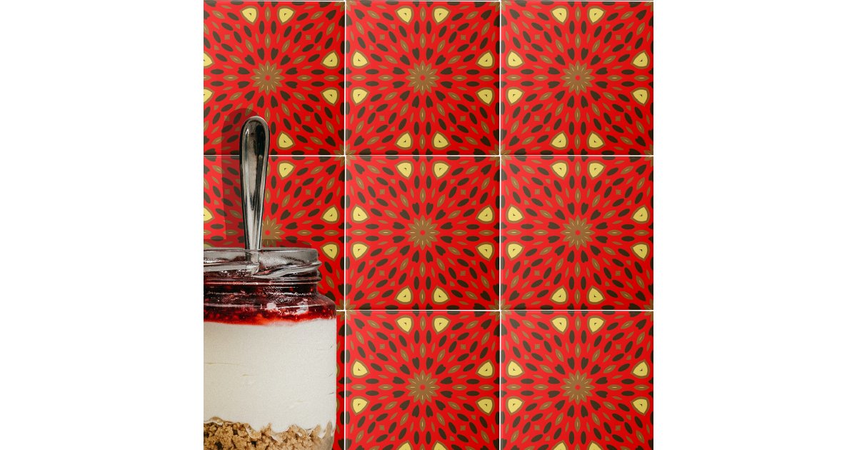Oriental Arabesque Mosaic Red Geometric Pattern Ceramic Tile | Zazzle