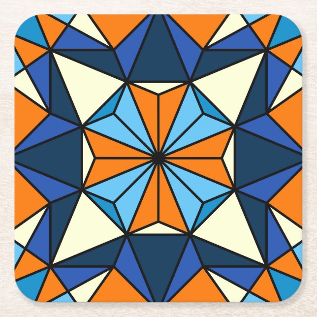 Oriental Arabic Geometric Seamless Pattern Square Paper Coaster (Front)