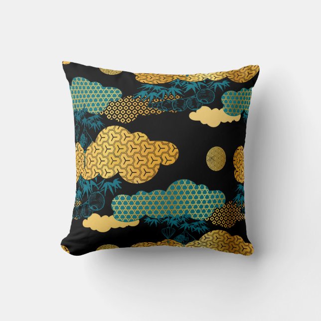 Oriental Art Deco Style Throw Pillow (Front)