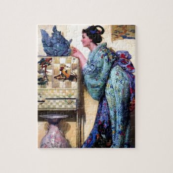 Oriental Art Woman Paintng Jigsaw Puzzle by EDDESIGNS at Zazzle