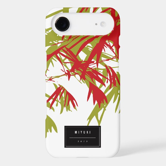 Oriental Asian Chinese Red Green Bamboo Leaves Zen Case-Mate iPhone Case (Back)
