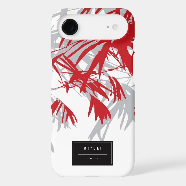 Oriental Asian Chinese Red Grey Bamboo Leaves Zen Case-Mate iPhone Case (Back)