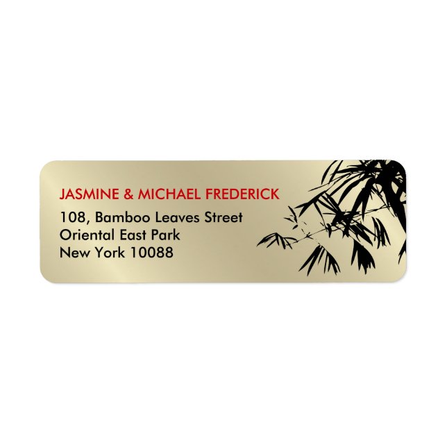 Oriental Bamboo Leaves Black Gold Address Label (Front)