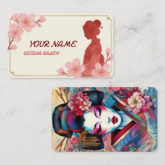 Oriental beauty Geisha salon watercolor sakura art Business Card
