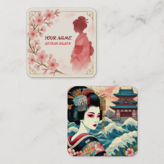Oriental beauty Geisha salon watercolor sakura art Square Business Card
