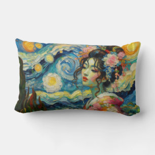 Oriental beauty Maiko Geisha Van Gogh mashup Lumbar Pillow