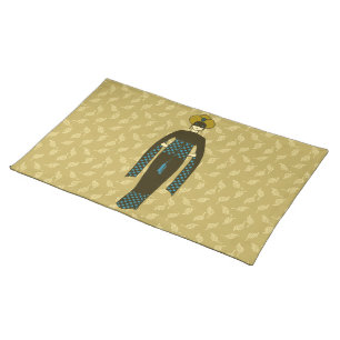 Oriental Beige Blue Turban Turkey Art Nouveau Cloth Placemat