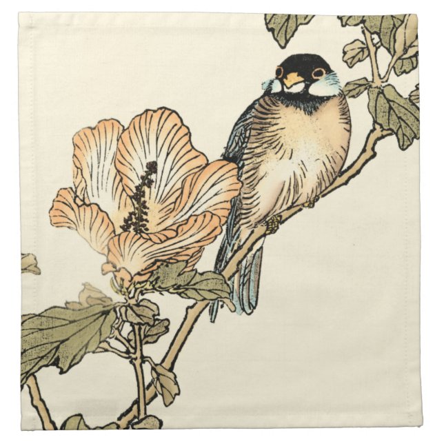 Oriental Bird Perched on Branch Cloth Napkin (Front)