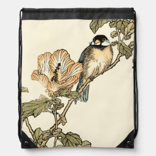 Oriental Bird Perched on Branch Drawstring Bag