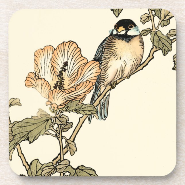 Oriental Bird Perched on Branch Drink Coaster (Front)