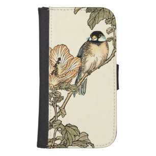 Oriental Bird Perched on Branch Wallet Phone Case For Samsung Galaxy S4