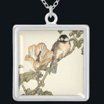 Oriental Bird Perched on Branch Silver Plated Necklace<br><div class="desc">This art print displays sharp,  vivid image of an oriental bird perched on a branch. Below it there is an orange flower with a high degree of color accuracy. This contemporary fine art print of a traditional Oriental-inspired art will add character to any wall in your house.</div>