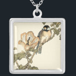 Oriental Bird Perched on Branch Silver Plated Necklace<br><div class="desc">This art print displays sharp,  vivid image of an oriental bird perched on a branch. Below it there is an orange flower with a high degree of color accuracy. This contemporary fine art print of a traditional Oriental-inspired art will add character to any wall in your house.</div>
