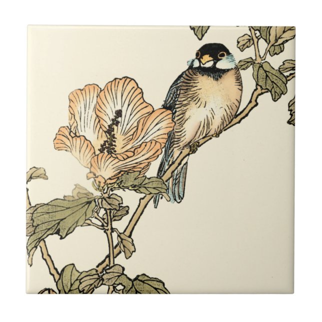 Oriental Bird Perched on Branch Tile (Front)
