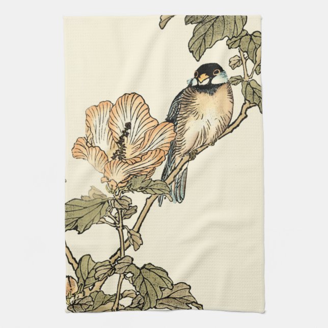 Oriental Bird Perched on Branch Towel (Vertical)