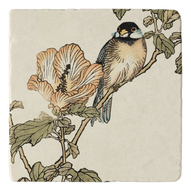 Oriental Bird Perched on Branch Trivet (Front)